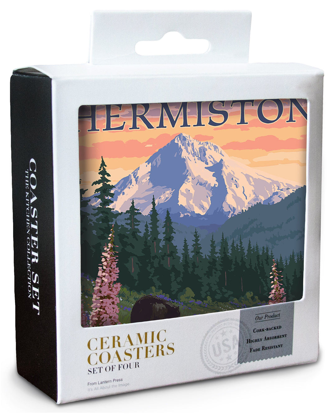 Hermiston, Oregon, Bear Family & Spring Flowers, Lantern Press Artwork, Coaster Set Coasters Lantern Press 