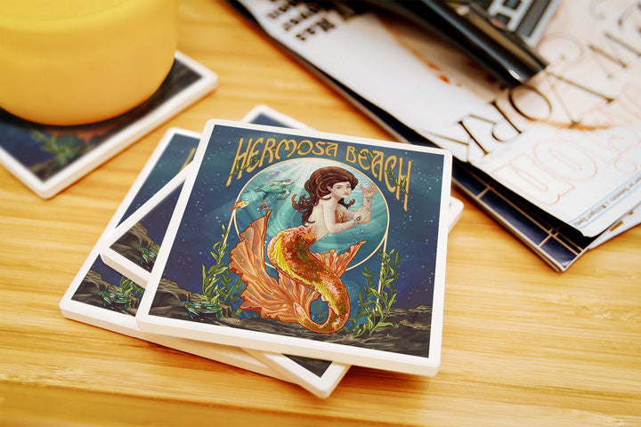 Hermosa Beach, California, Mermaid, Lantern Press Poster, Coaster Set Coasters Lantern Press 