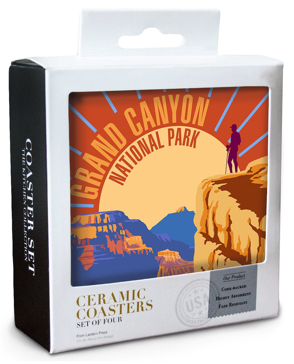 Hiker in Grand Canyon National Park, Psychedelic, Lantern Press Artwork, Coaster Set Coasters Lantern Press 