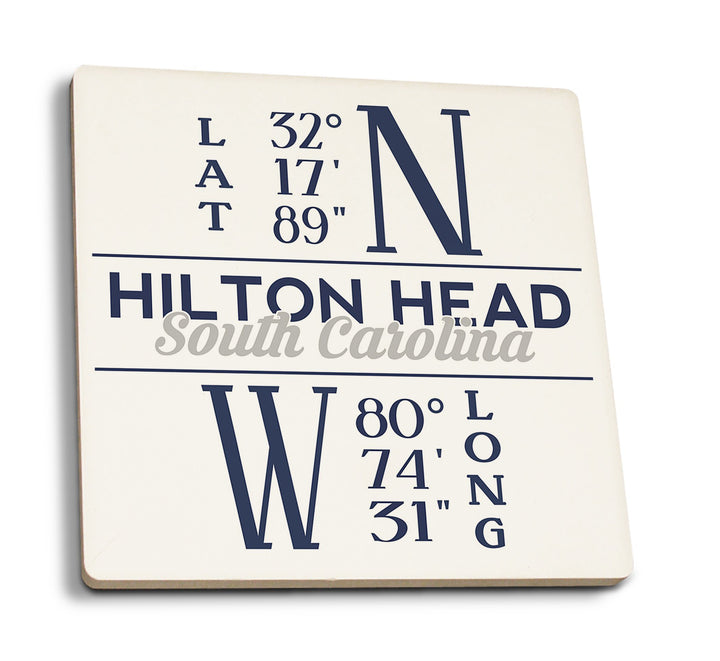 Hilton Head, South Carolina, Latitude & Longitude (Blue), Lantern Press Artwork, Coaster Set Coasters Lantern Press 
