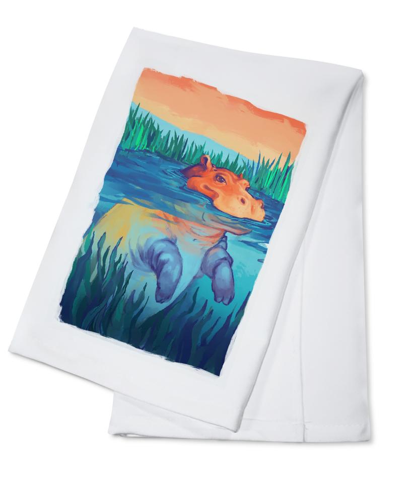 Hippo, Vivid, Lantern Press Artwork, Towels and Aprons Kitchen Lantern Press Cotton Towel 