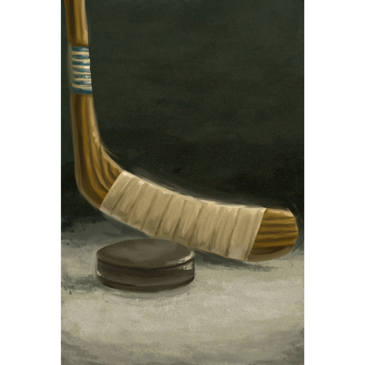 Hockey Stick & Puck, Oil Painting, Lantern Press Artwork, Stretched Canvas Canvas Lantern Press 