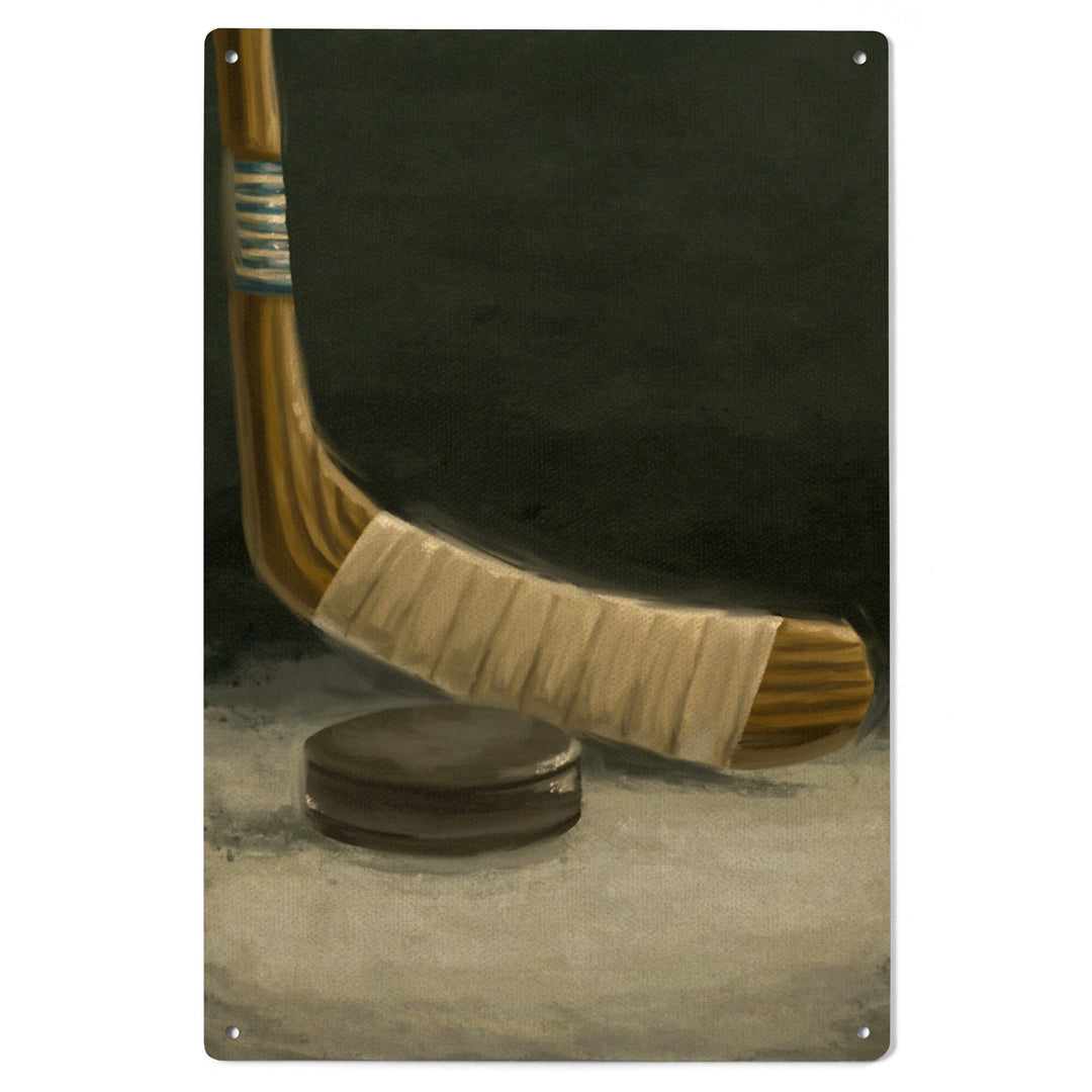 Hockey Stick & Puck, Oil Painting, Lantern Press Artwork, Wood Signs and Postcards Wood Lantern Press 