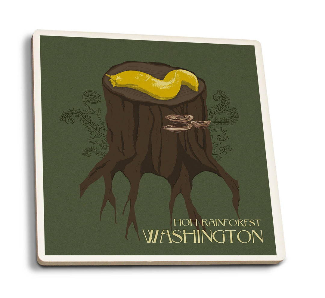 Hoh Rainforest, Washington, Banana Slug, Letterpress, Lantern Press Poster, Coaster Set Coasters Lantern Press 