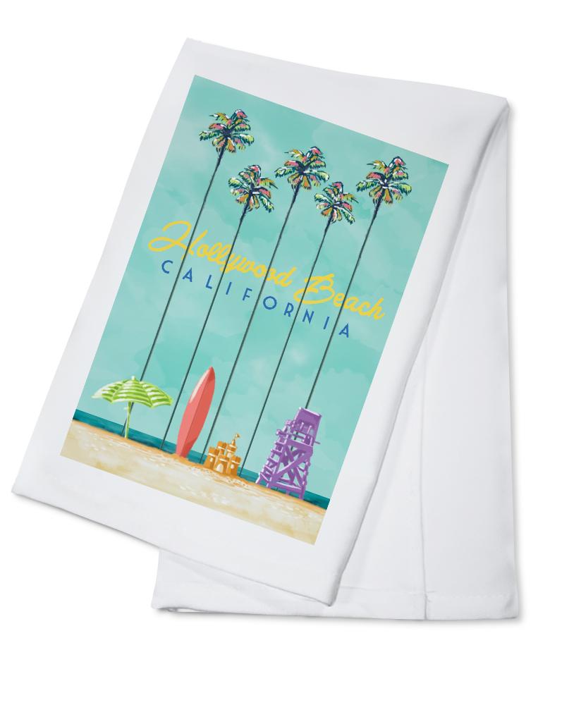 Hollywood Beach, California, Tall Palms Beach Scene, Lantern Press Artwork, Towels and Aprons Kitchen Lantern Press Cotton Towel 