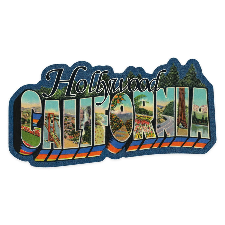 Hollywood, California, Greetings, Contour, Vintage Postcard Sticker Lantern Press 