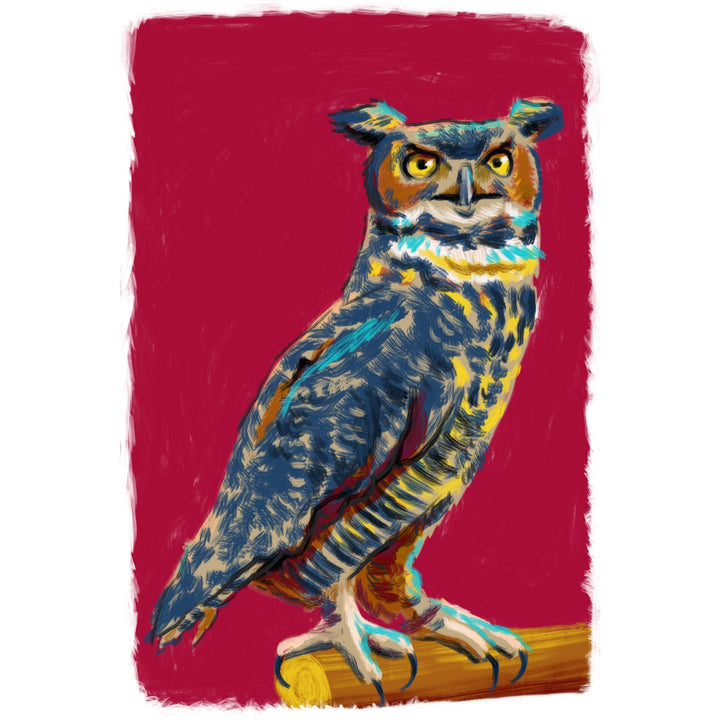 Horned Owl, Vivid Style, Lantern Press Artwork, Stretched Canvas Canvas Lantern Press 
