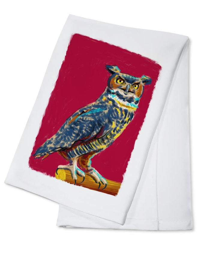 Horned Owl, Vivid Style, Lantern Press Artwork, Towels and Aprons Kitchen Lantern Press Cotton Towel 