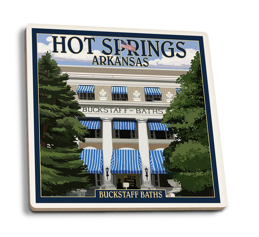 Hot Springs National Park, Arkansas, Buckstaff Bathhouse, Lantern Press Artwork, Coaster Set Coasters Lantern Press 