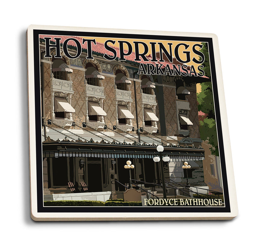 Hot Springs National Park, Arkansas, Fordyce Bathhouse, Lantern Press Artwork, Coaster Set Coasters Lantern Press 