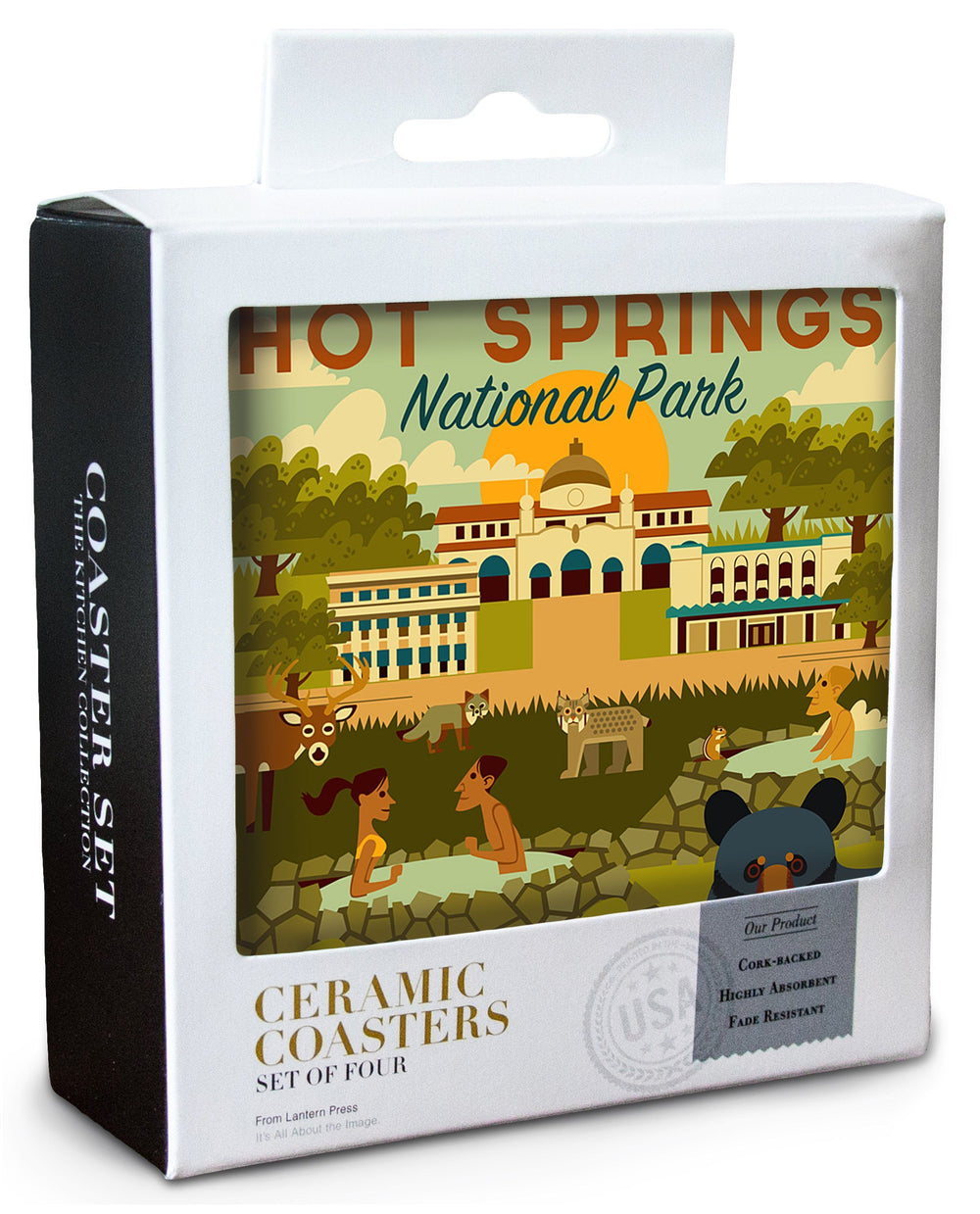Hot Springs National Park, Arkansas, Geometric National Park Series, Lantern Press Artwork, Coaster Set Coasters Lantern Press 