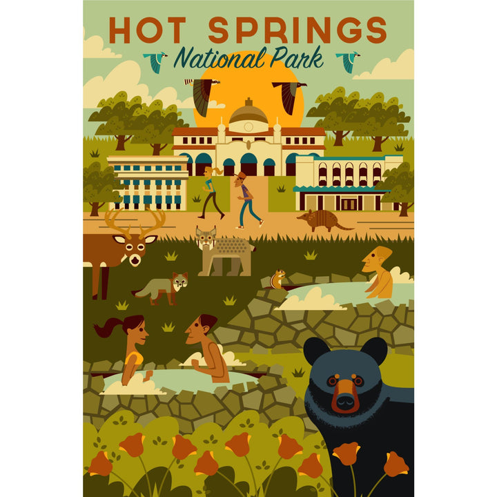 Hot Springs National Park, Arkansas, Geometric National Park Series, Lantern Press Artwork, Towels and Aprons Kitchen Lantern Press 