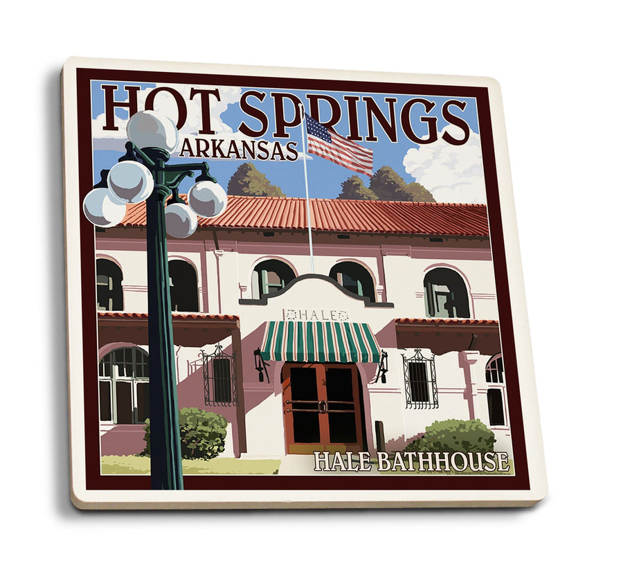 Hot Springs National Park, Arkansas, Hale Bathhouse, Lantern Press Artwork, Coaster Set Coasters Lantern Press 