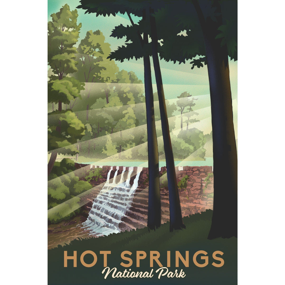 Hot Springs National Park, Arkansas, Lithograph National Park Series, Lantern Press Artwork, Stretched Canvas Canvas Lantern Press 