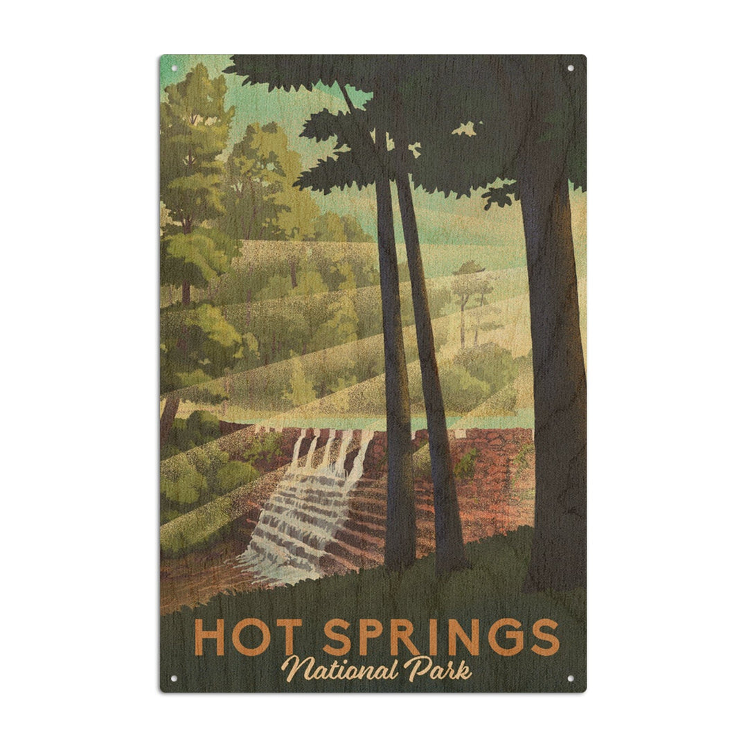 Hot Springs National Park, Arkansas, Lithograph National Park Series, Lantern Press Artwork, Wood Signs and Postcards Wood Lantern Press 10 x 15 Wood Sign 