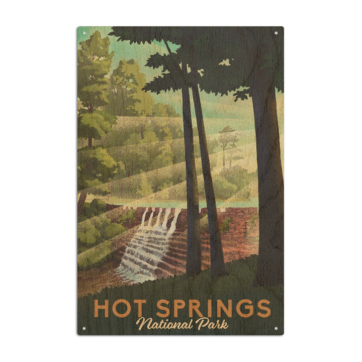 Hot Springs National Park, Arkansas, Lithograph National Park Series, Lantern Press Artwork, Wood Signs and Postcards Wood Lantern Press 6x9 Wood Sign 