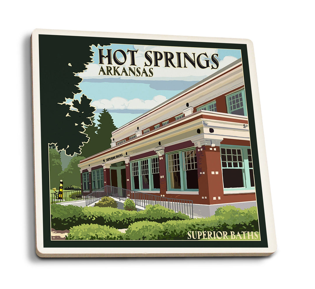Hot Springs National Park, Arkansas, Superior Baths, Lantern Press Artwork, Coaster Set Coasters Lantern Press 