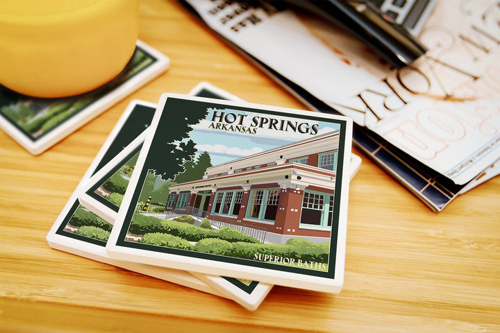 Hot Springs National Park, Arkansas, Superior Baths, Lantern Press Artwork, Coaster Set Coasters Lantern Press 
