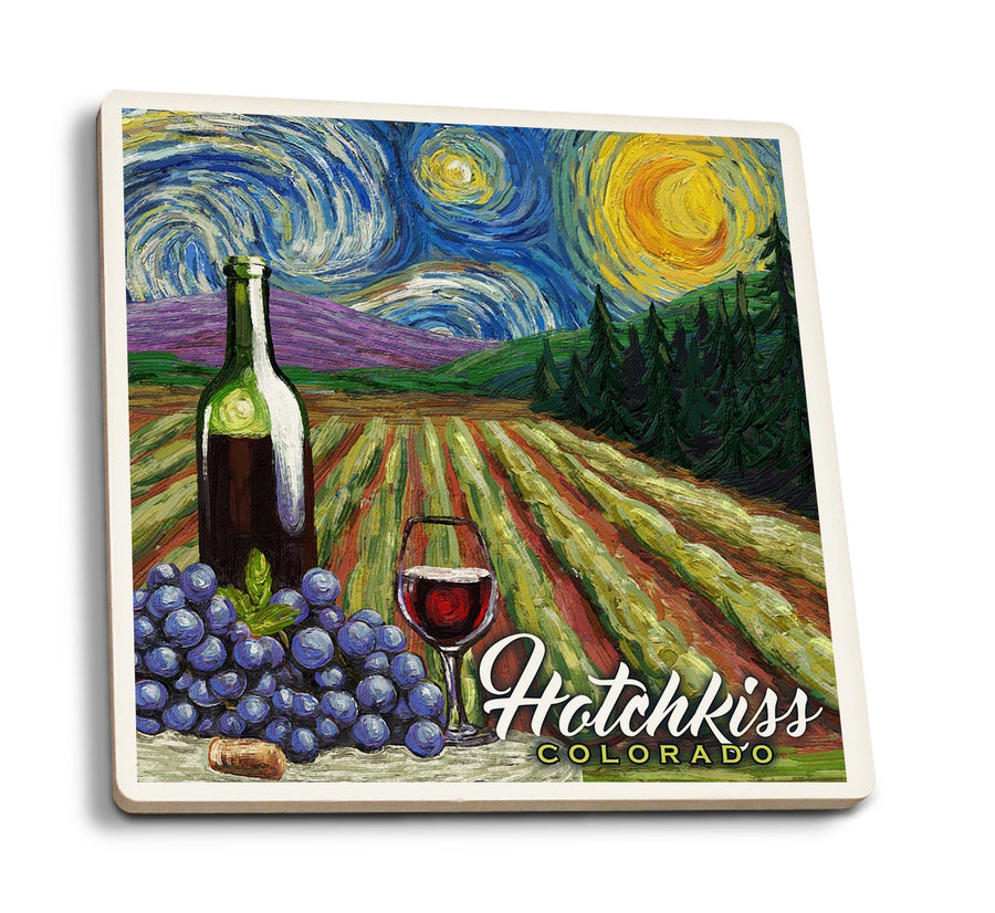 Hotchkiss, Colorado, Vineyard, Starry Night, Lantern Press Artwork, Coaster Set Coasters Lantern Press 