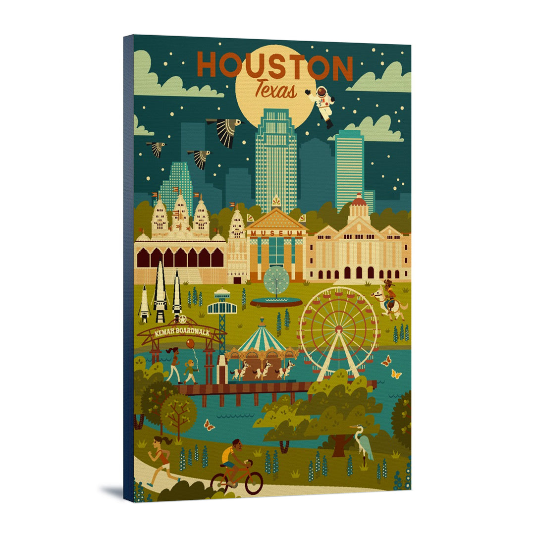Houston, Texas, Geometric City Series, Lantern Press Artwork, Stretched Canvas Canvas Lantern Press 12x18 Stretched Canvas 