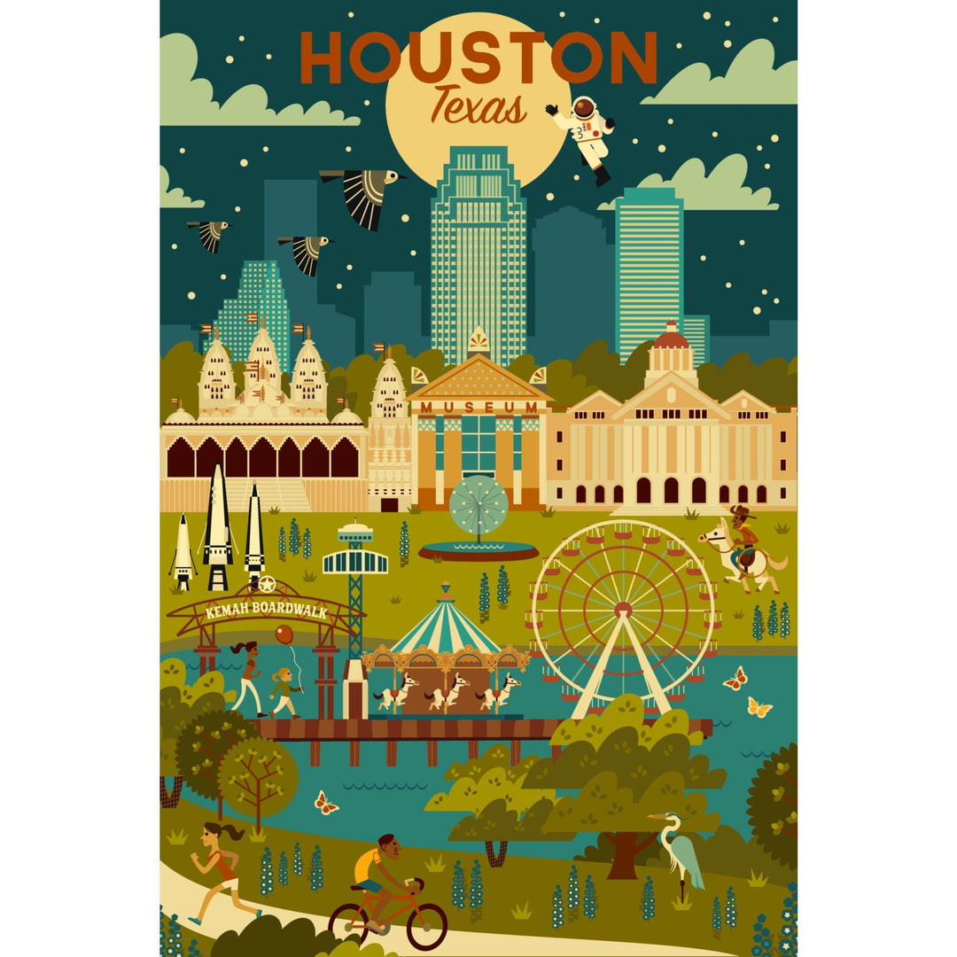 Houston, Texas, Geometric City Series, Lantern Press Artwork, Stretched Canvas Canvas Lantern Press 