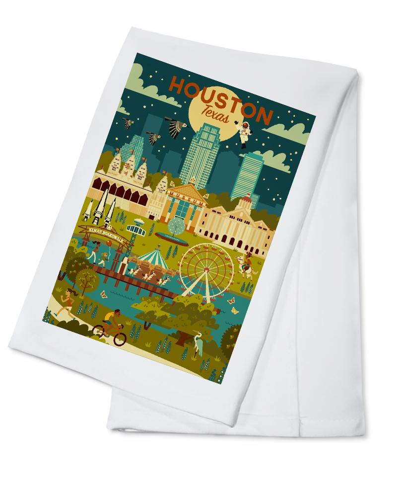 Houston, Texas, Geometric City Series, Lantern Press Artwork, Towels and Aprons Kitchen Lantern Press Cotton Towel 