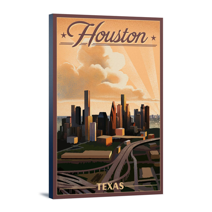 Houston, Texas, Lithograph, Lantern Press Artwork, Stretched Canvas Canvas Lantern Press 12x18 Stretched Canvas 