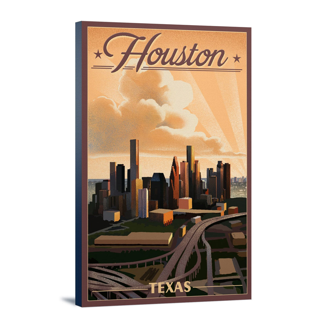 Houston, Texas, Lithograph, Lantern Press Artwork, Stretched Canvas Canvas Lantern Press 24x36 Stretched Canvas 