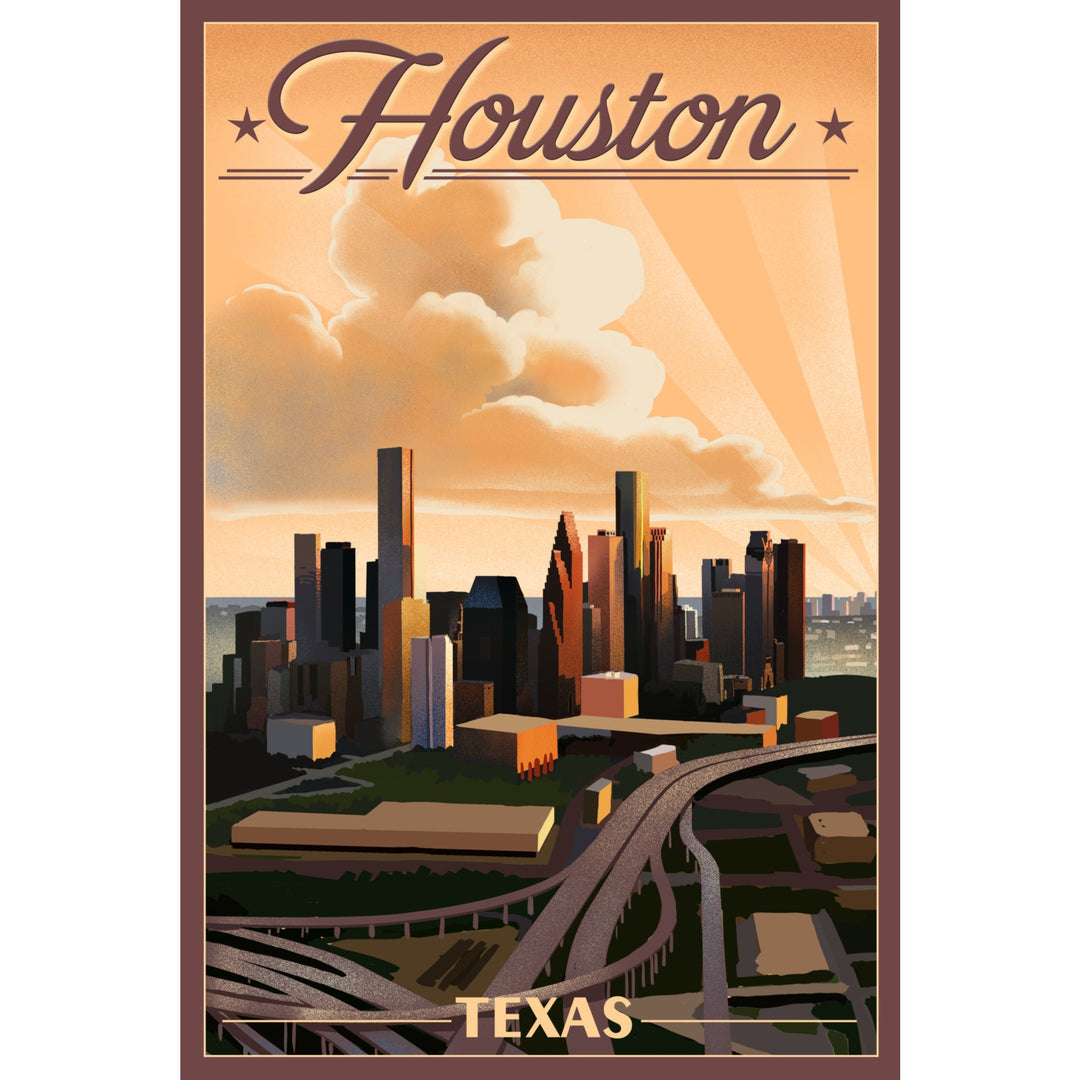 Houston, Texas, Lithograph, Lantern Press Artwork, Stretched Canvas Canvas Lantern Press 