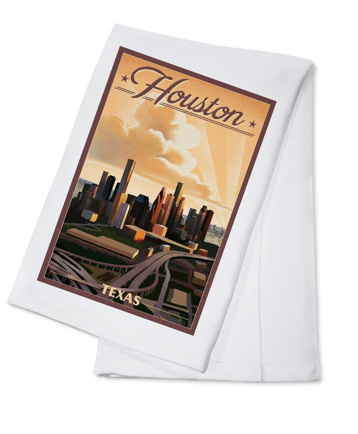 Houston, Texas, Lithograph, Lantern Press Artwork, Towels and Aprons Kitchen Lantern Press Cotton Towel 