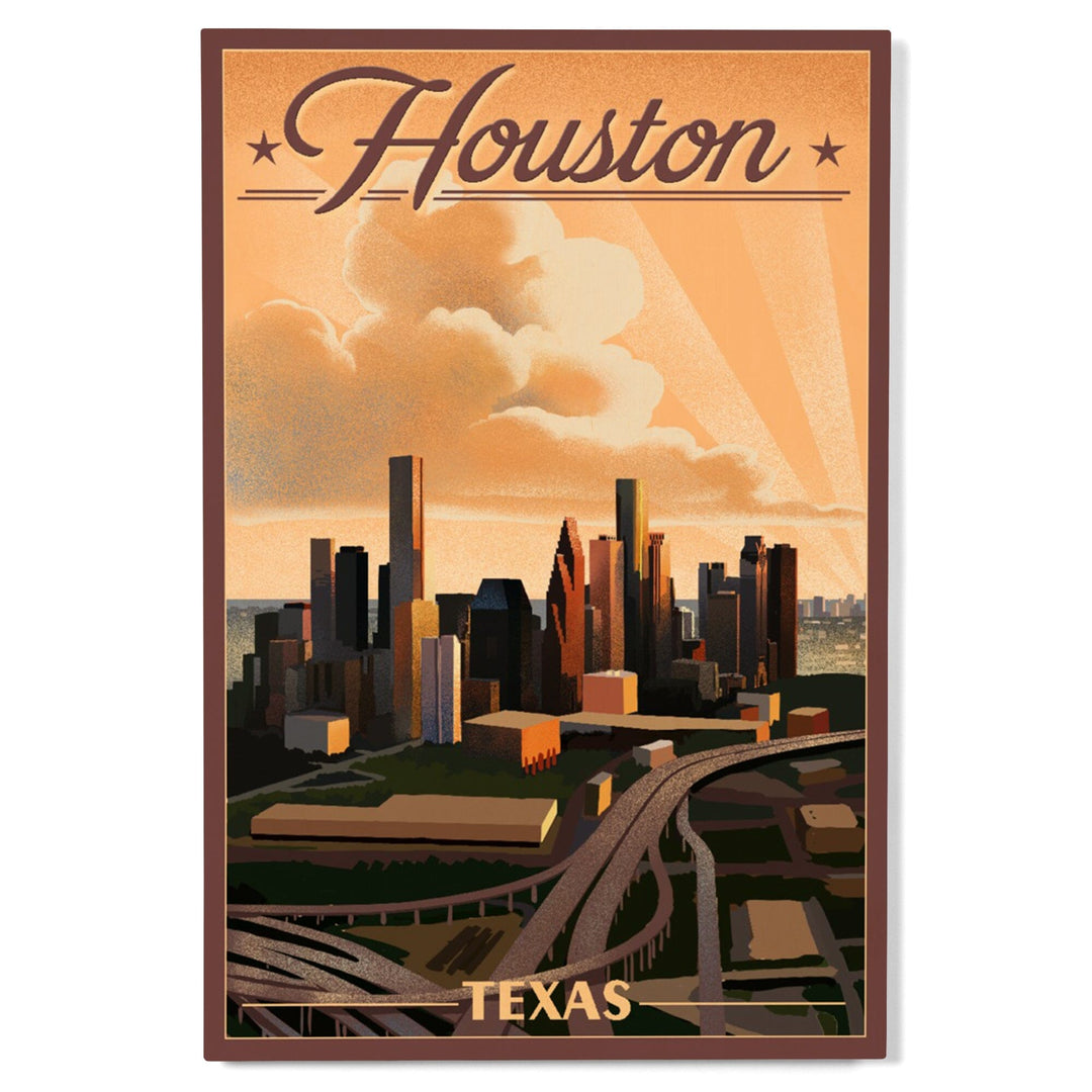 Houston, Texas, Lithograph, Lantern Press Artwork, Wood Signs and Postcards Wood Lantern Press 