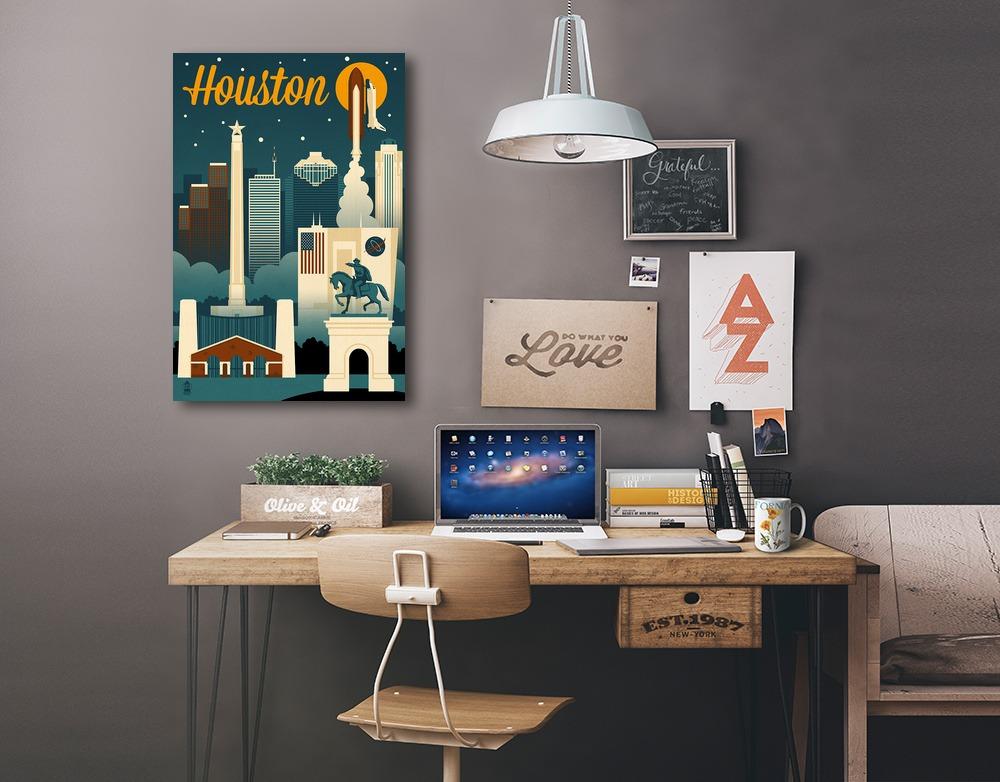Houston, Texas, Retro Skyline, Lantern Press Artwork Canvas Lantern Press 