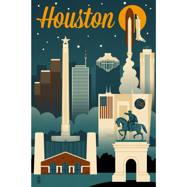 Houston, Texas, Retro Skyline, Lantern Press Artwork Canvas Lantern Press 