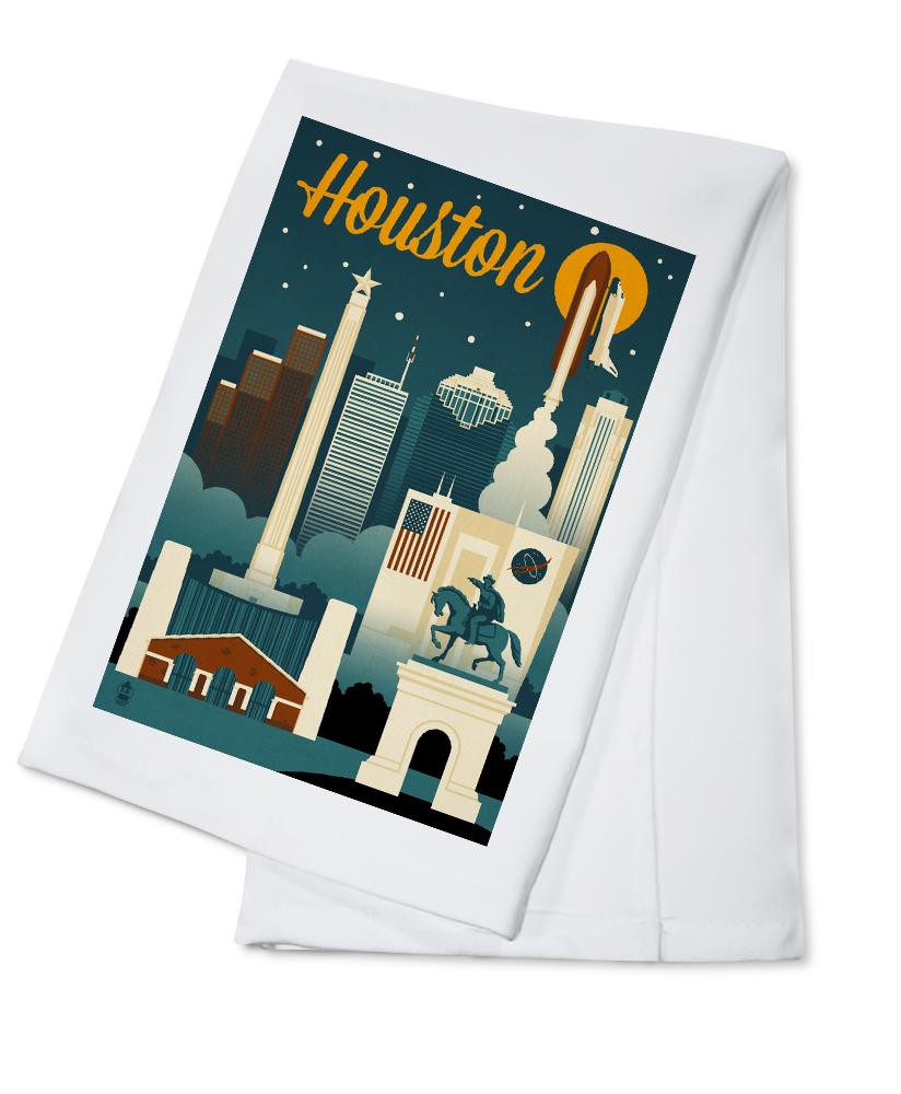Houston, Texas, Retro Skyline, Lantern Press Artwork, Towels and Aprons Kitchen Lantern Press Cotton Towel 