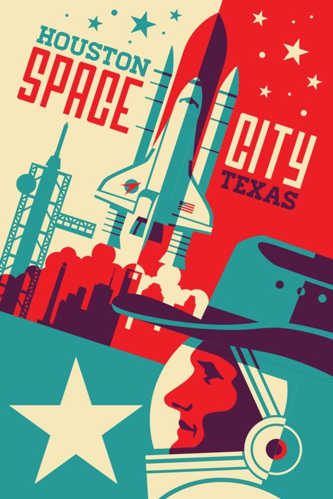 Houston, Texas, Space City, Vector, Lantern Press Artwork, Art Prints and Metal Signs Art Lantern Press 12 x 18 Art Print 