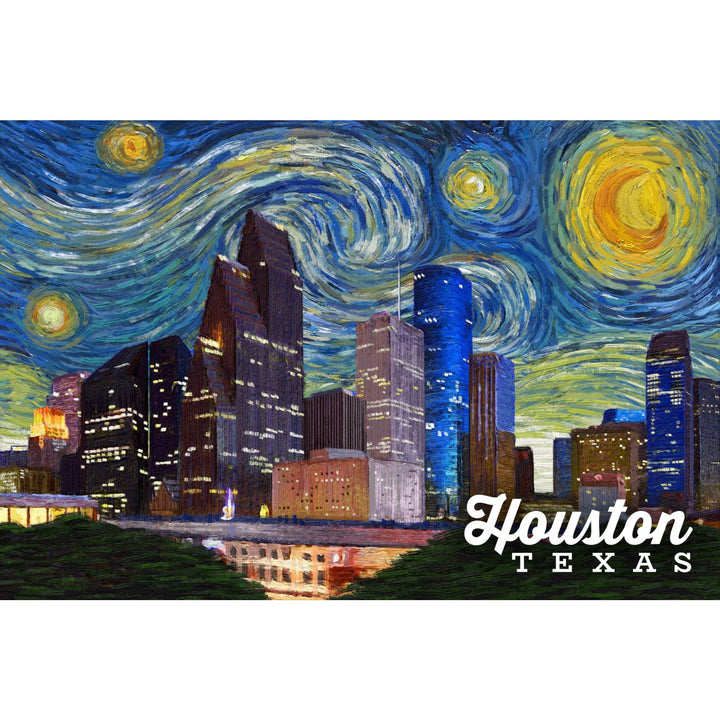 Houston, Texas, Starry Night Series, Organic Cotton Kitchen Tea Towels - Lantern Press