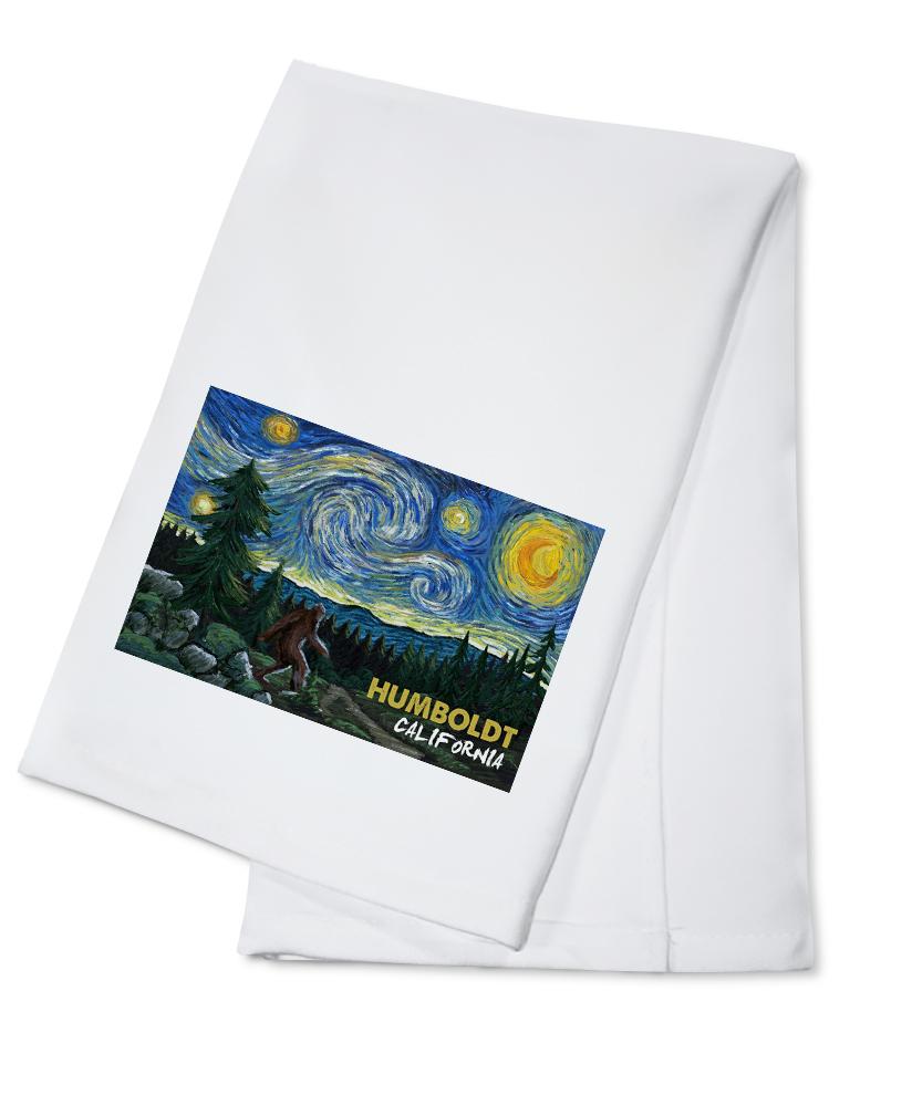 Humboldt, California, Bigfoot, Van Gogh Starry Night, Lantern Press Artwork, Towels and Aprons Kitchen Lantern Press Cotton Towel 