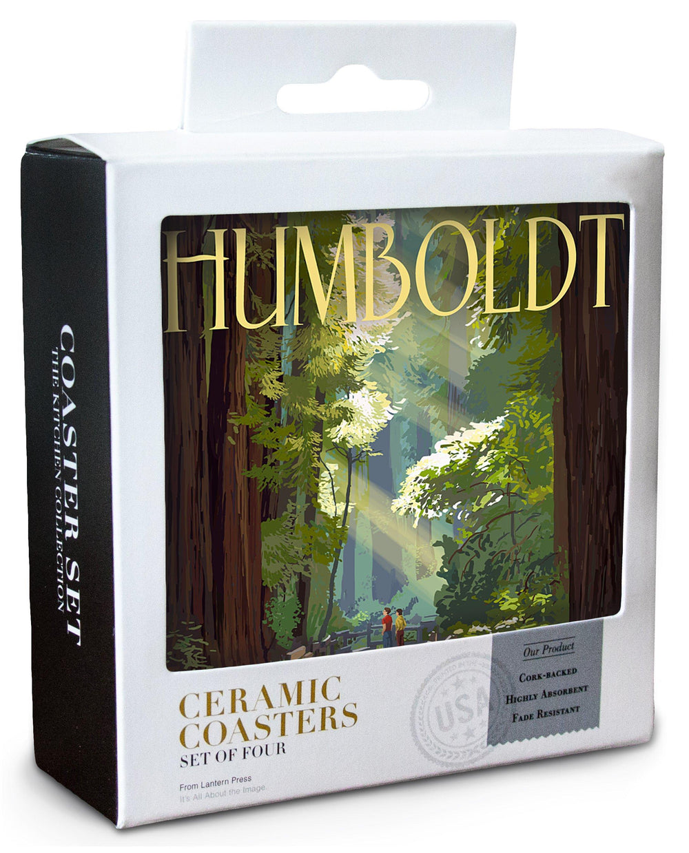 Humboldt, California, Redwoods, Pathway in Trees, Lantern Press Artwork, Coaster Set Coasters Lantern Press 