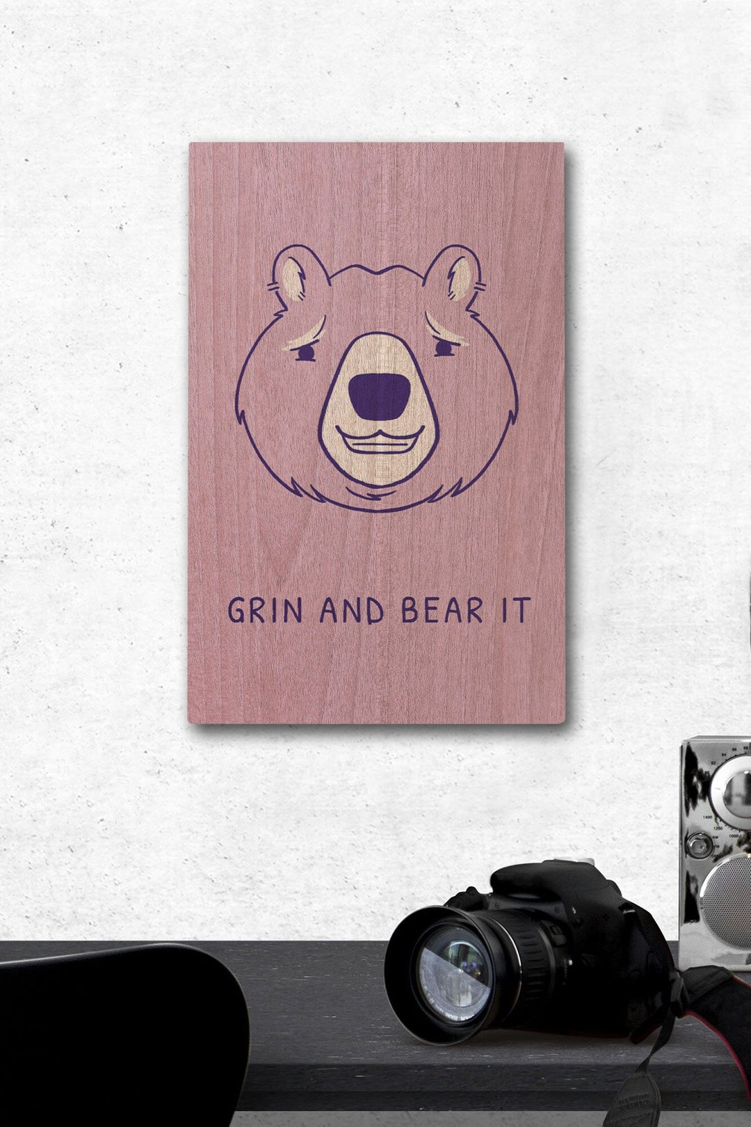 Humorous Animals Collection, Bear, Grin And Bear It, Wood Signs and Postcards Wood Lantern Press 12 x 18 Wood Gallery Print 