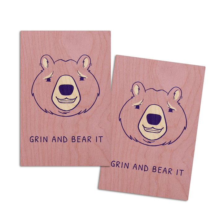 Humorous Animals Collection, Bear, Grin And Bear It, Wood Signs and Postcards Wood Lantern Press 4x6 Wood Postcard Set 