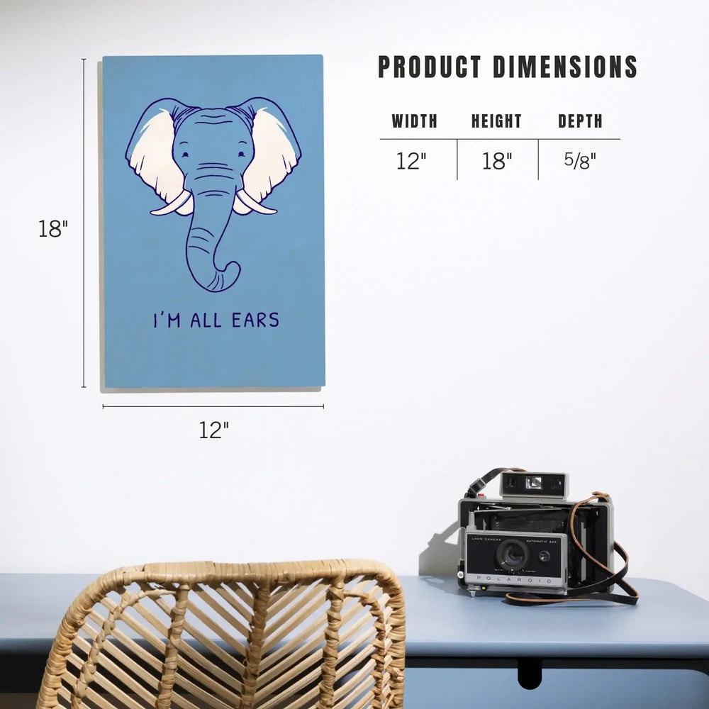 Humorous Animals Collection, Elephant, I'm All Ears, Wood Signs and Postcards - Lantern Press