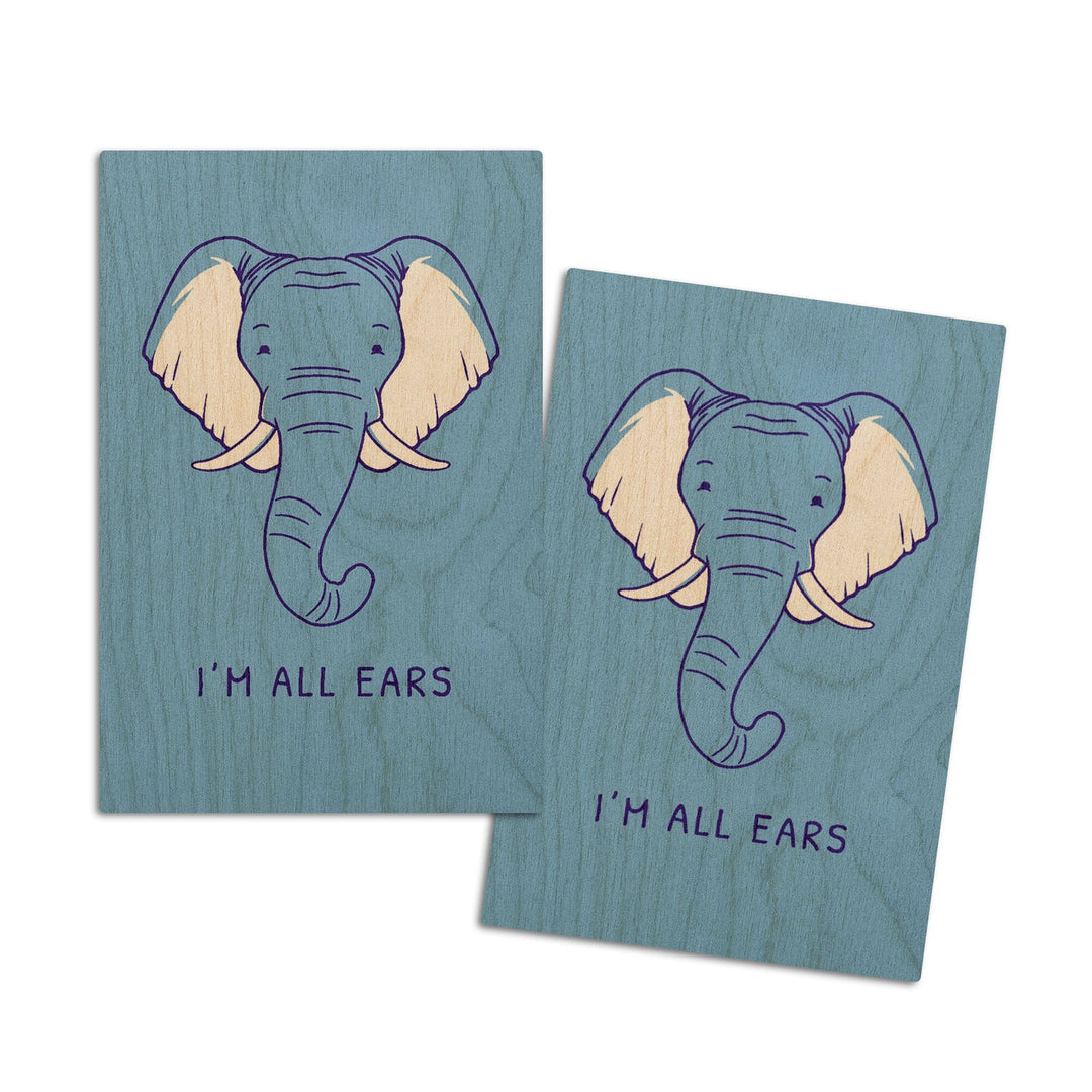 Humorous Animals Collection, Elephant, I'm All Ears, Wood Signs and Postcards Wood Lantern Press 4x6 Wood Postcard Set 