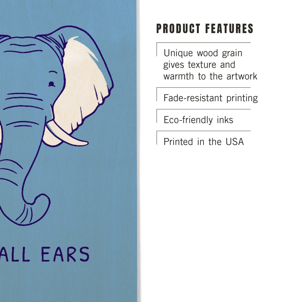 Humorous Animals Collection, Elephant, I'm All Ears, Wood Signs and Postcards Wood Lantern Press 