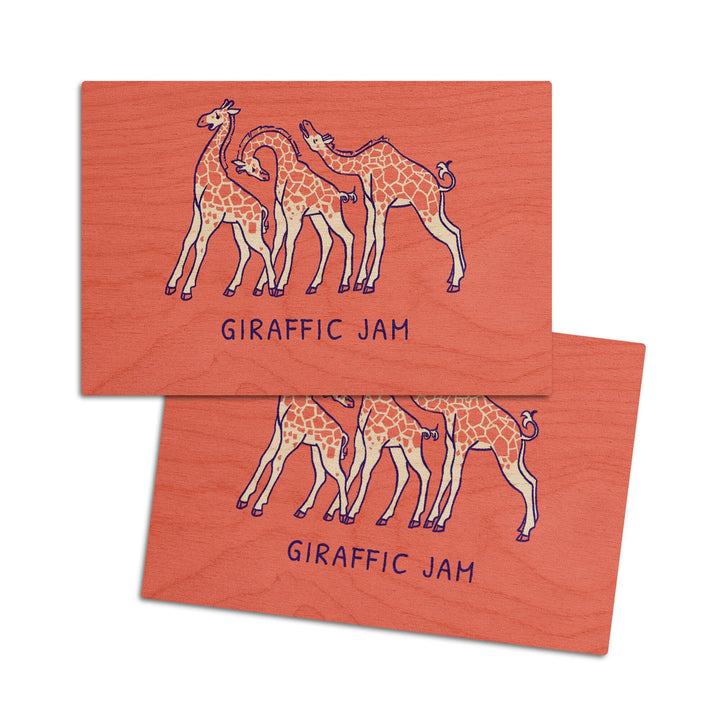 Humorous Animals Collection, Giraffes, Giraffic Jam, Wood Signs and Postcards Wood Lantern Press 4x6 Wood Postcard Set 