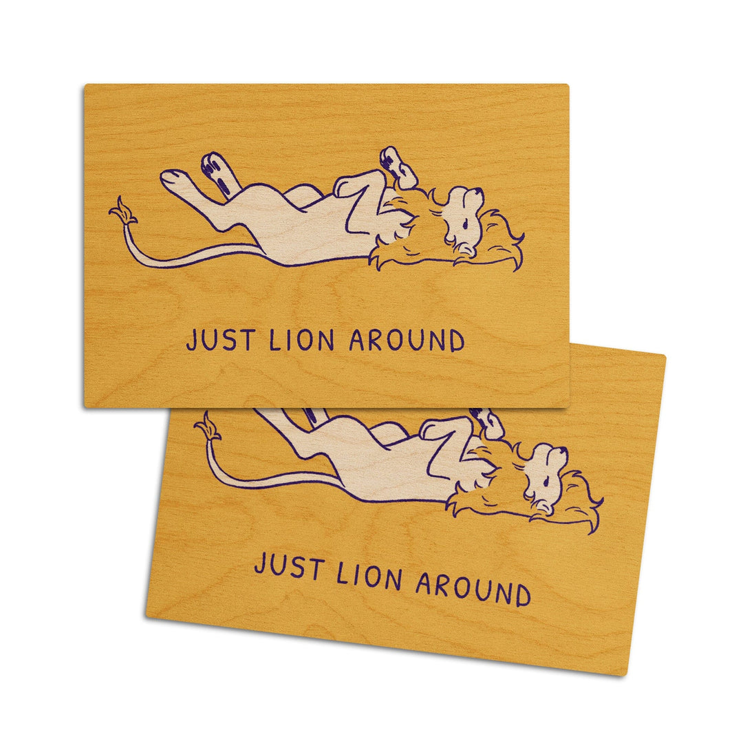 Humorous Animals Collection, Lion, Just Lion Around, Wood Signs and Postcards Wood Lantern Press 4x6 Wood Postcard Set 