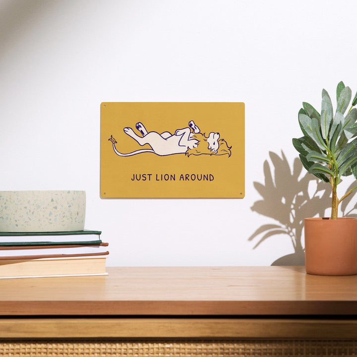Humorous Animals Collection, Lion, Just Lion Around, Wood Signs and Postcards Wood Lantern Press 