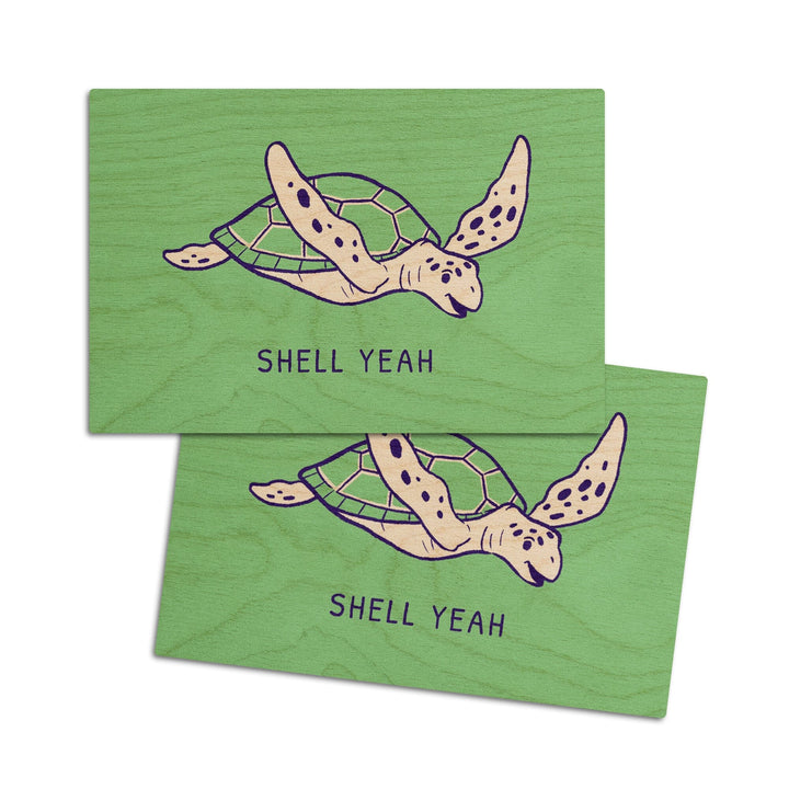 Humorous Animals Collection, Sea Turtle, Shell Yeah, Wood Signs and Postcards Wood Lantern Press 4x6 Wood Postcard Set 