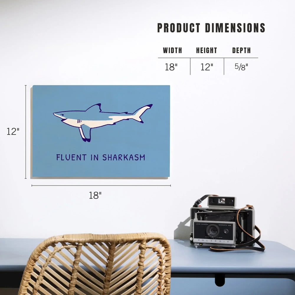 Humorous Animals Collection, Shark, Fluent in Sharkasm, Wood Signs and Postcards - Lantern Press