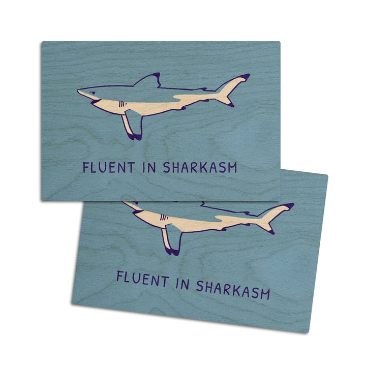 Humorous Animals Collection, Shark, Fluent in Sharkasm, Wood Signs and Postcards Wood Lantern Press 4x6 Wood Postcard Set 