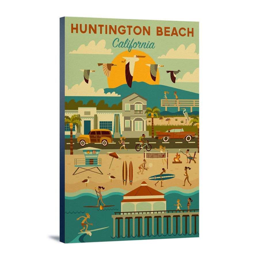 Huntington Beach, CA, Geometric City Series, Lantern Press Artwork, Stretched Canvas Canvas Lantern Press 